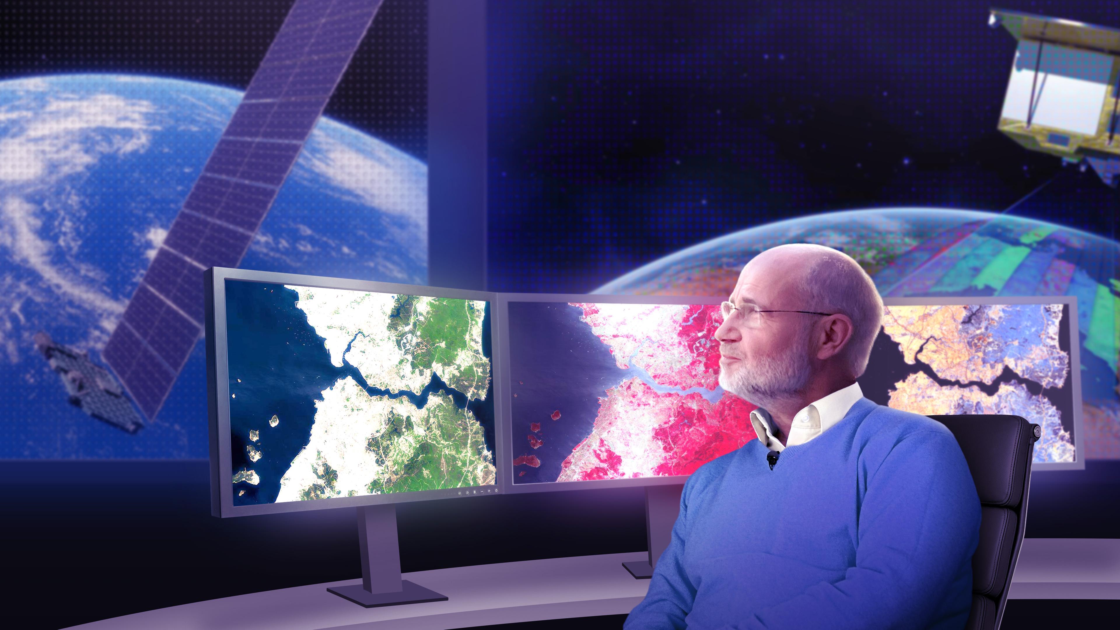 Collage: Harald Lesch in Kontrollraum