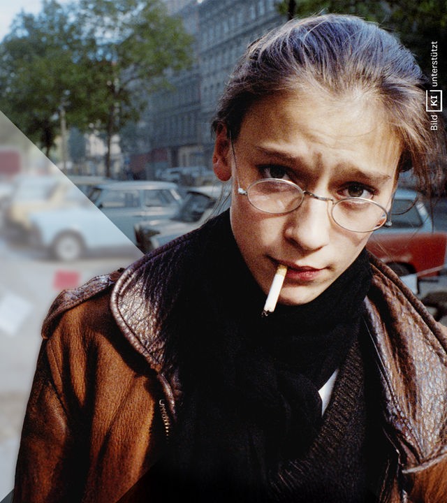 Ein Teenager raucht in Ostberlin 1989. 