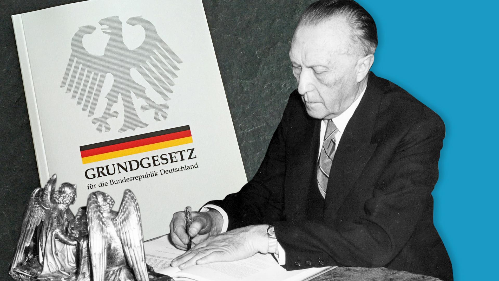 Adenauer unterzeichnet das Grundgesetz
