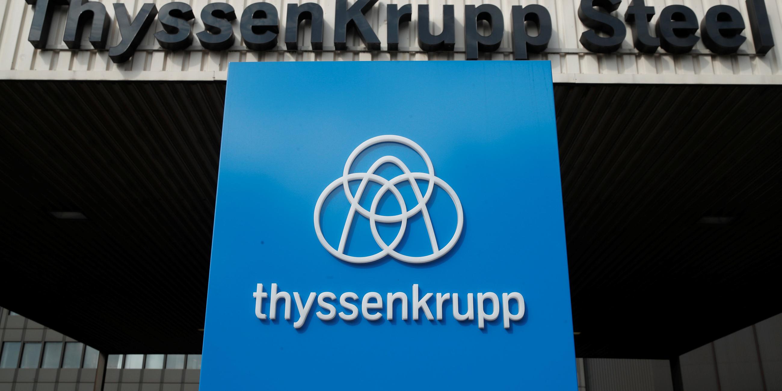 The logo of Thyssen Krupp AG is pictured at the gate one of the Thyssenkrupp steel plant in Duisburg, Germany, September 20, 2017