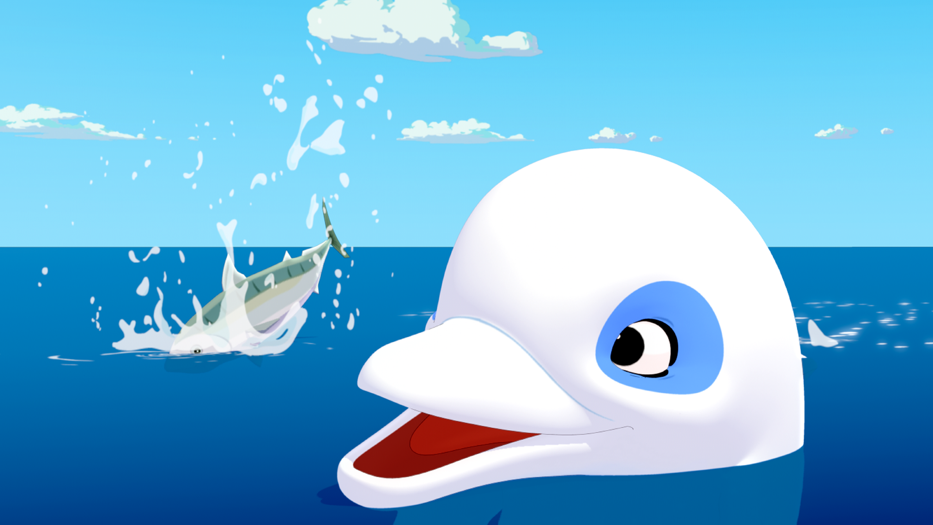 Zoom beobachtet einen Fisch im Wasser, der nach einem Sprung durch die Wasseroberfläche taucht.