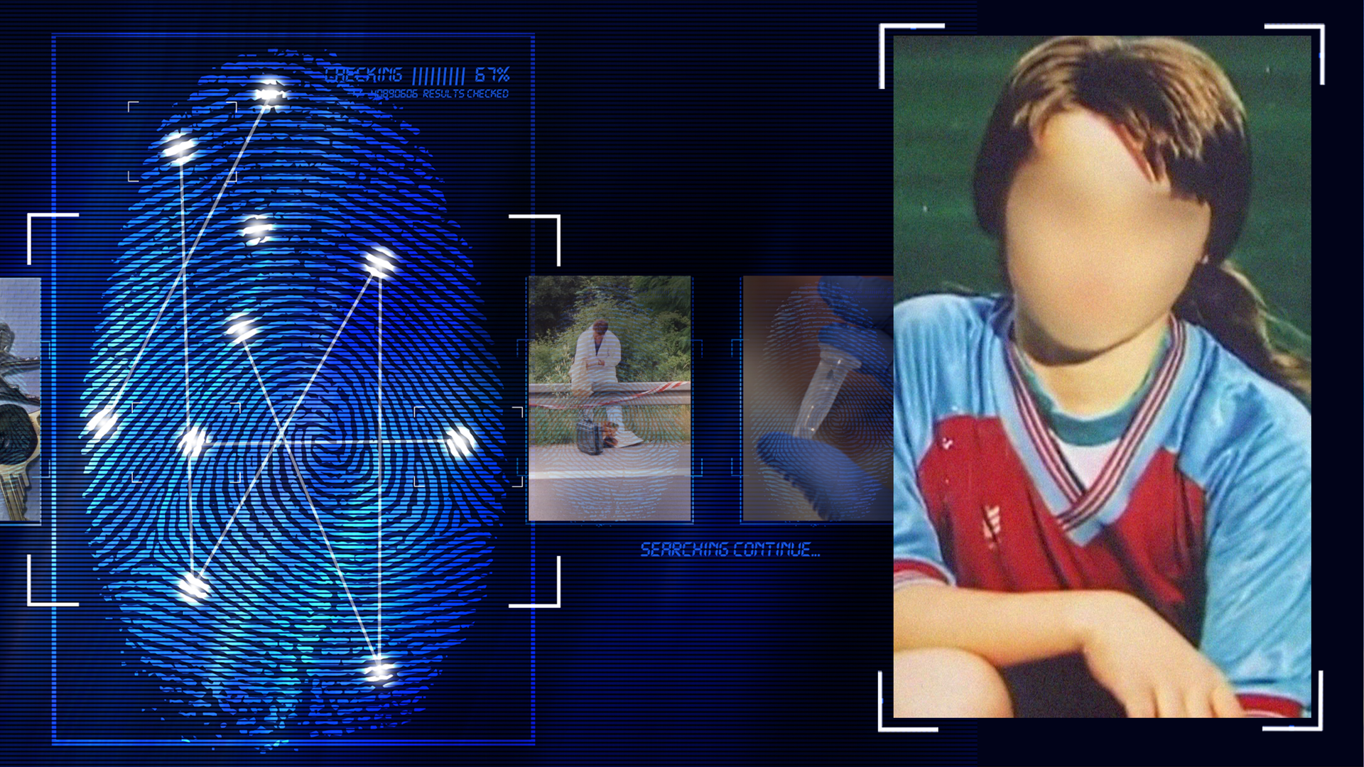 Foto des Opfers Sebastian M. Links daneben: Lichtschematische Darstellung eines Fingerabdrucks