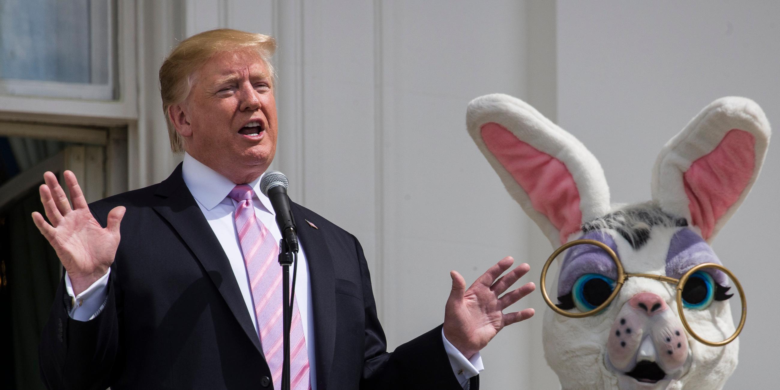 US-Präsident Trump hält eine Ansprache anlässlich des traditionellen Ostereierrollens in Washington am 22.04.2019