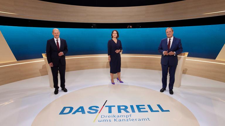 Olaf Scholz, Annalena Baerbock und Armin Laschet beim Triell
