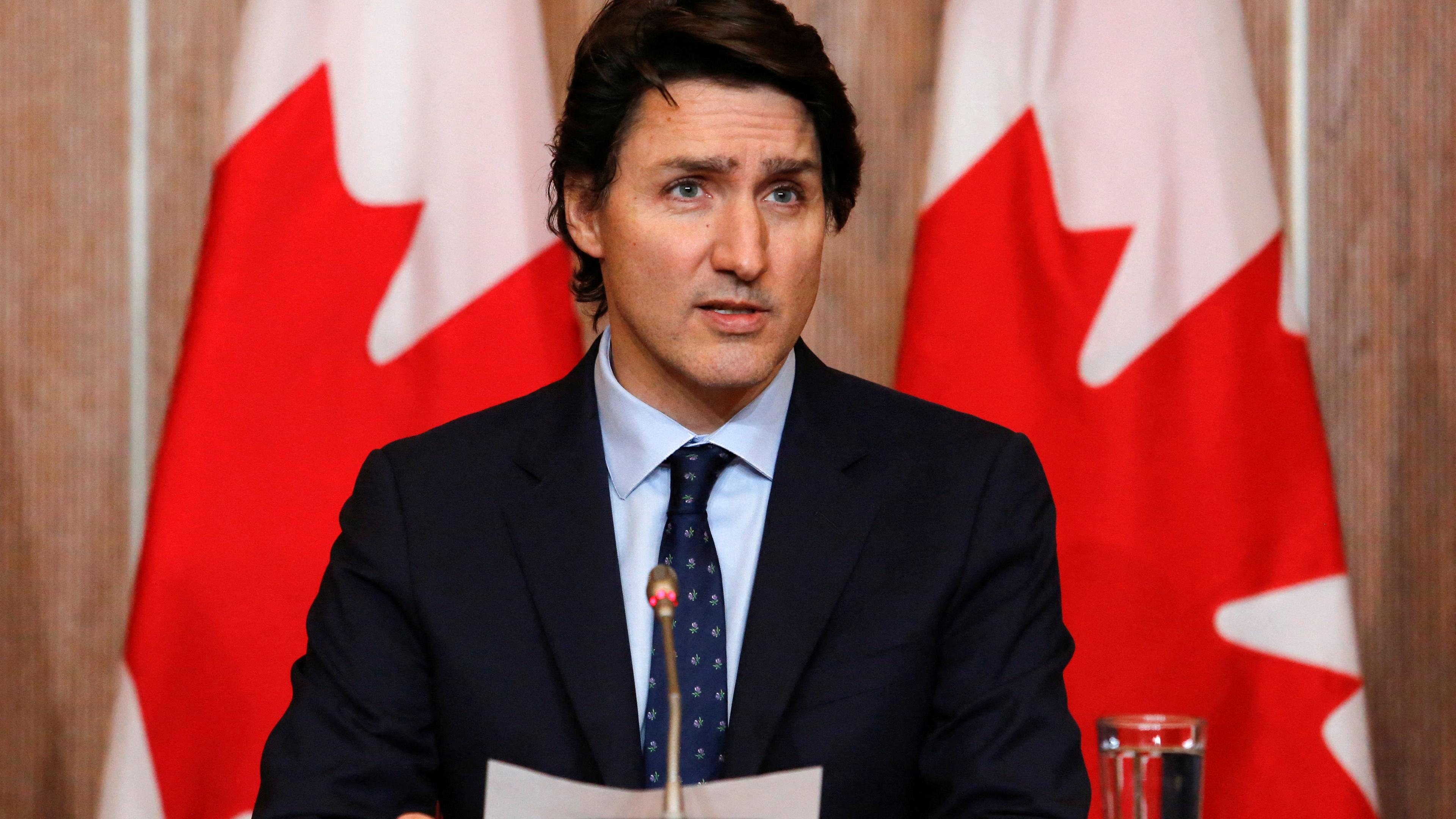 Kanadas Premierminister Justin Trudeau während einer Ankündigung in Ottawa. 