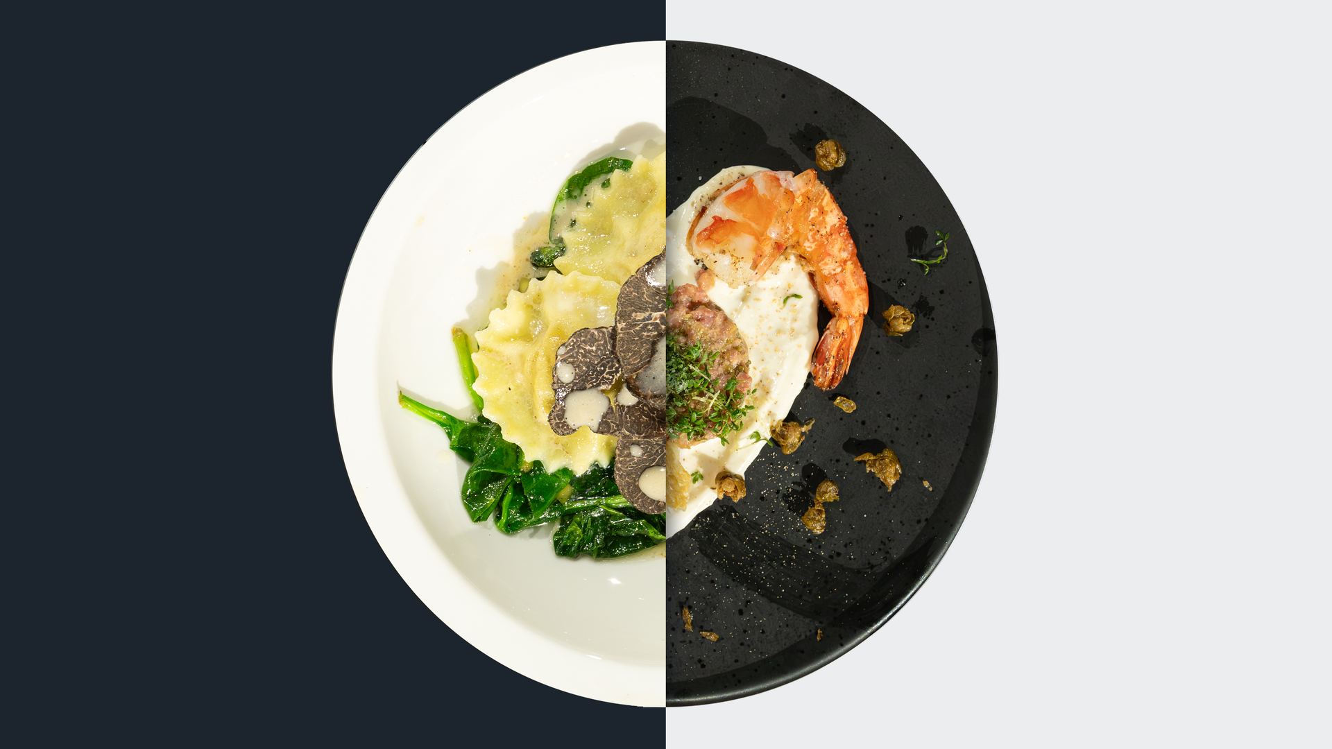 Trüffel-Ravioli vs. Kalbstatar mit Aioli