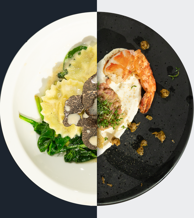 Trüffel-Ravioli vs. Kalbstatar mit Aioli