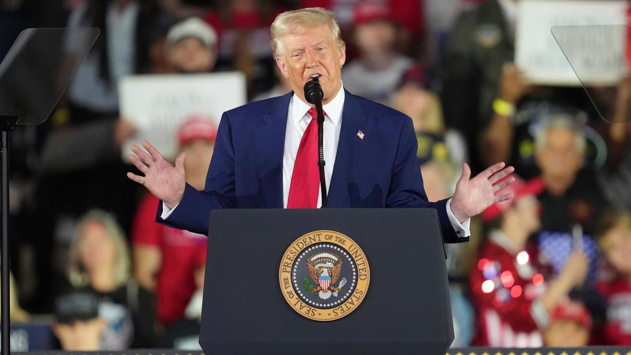 US President Donald Trump speaks at MACAMB Community College in Warren, Michigan.