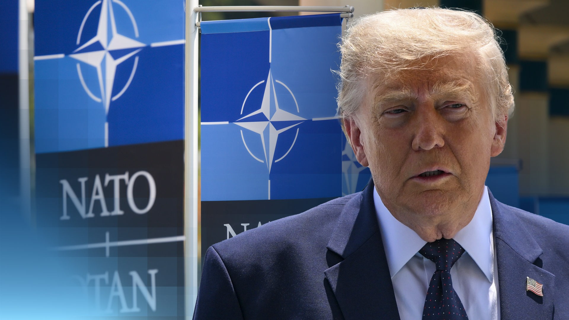 US-Präsident Donald Trump vor einer Flagge der NATO
