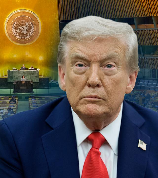 US-Präsident Trump sichtbar vor dem Saal der UN-Vollversammlung.