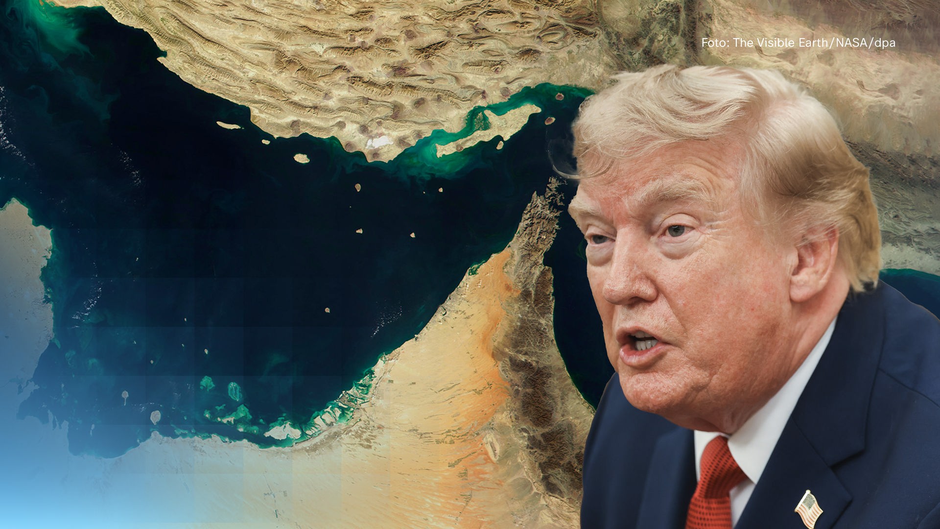 US-Präsident Donald Trump vor einer Karte der Straße von Hormus