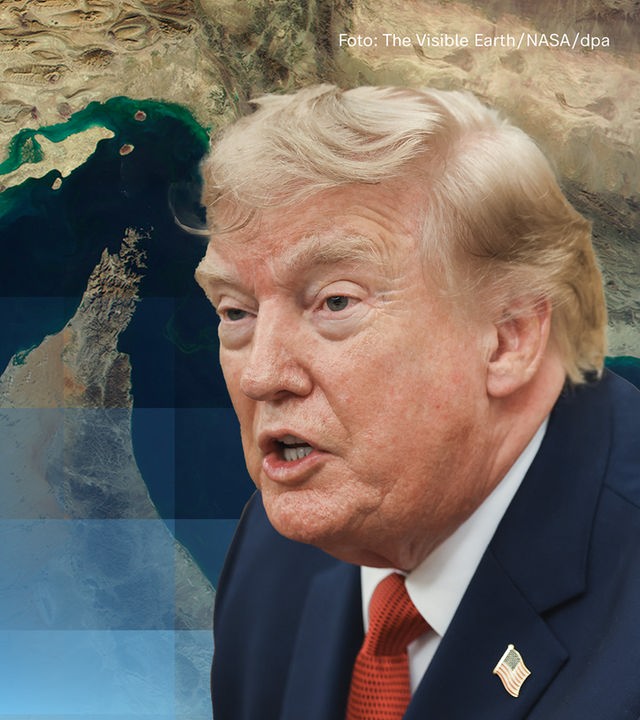 US-Präsident Donald Trump vor einer Karte der Straße von Hormus