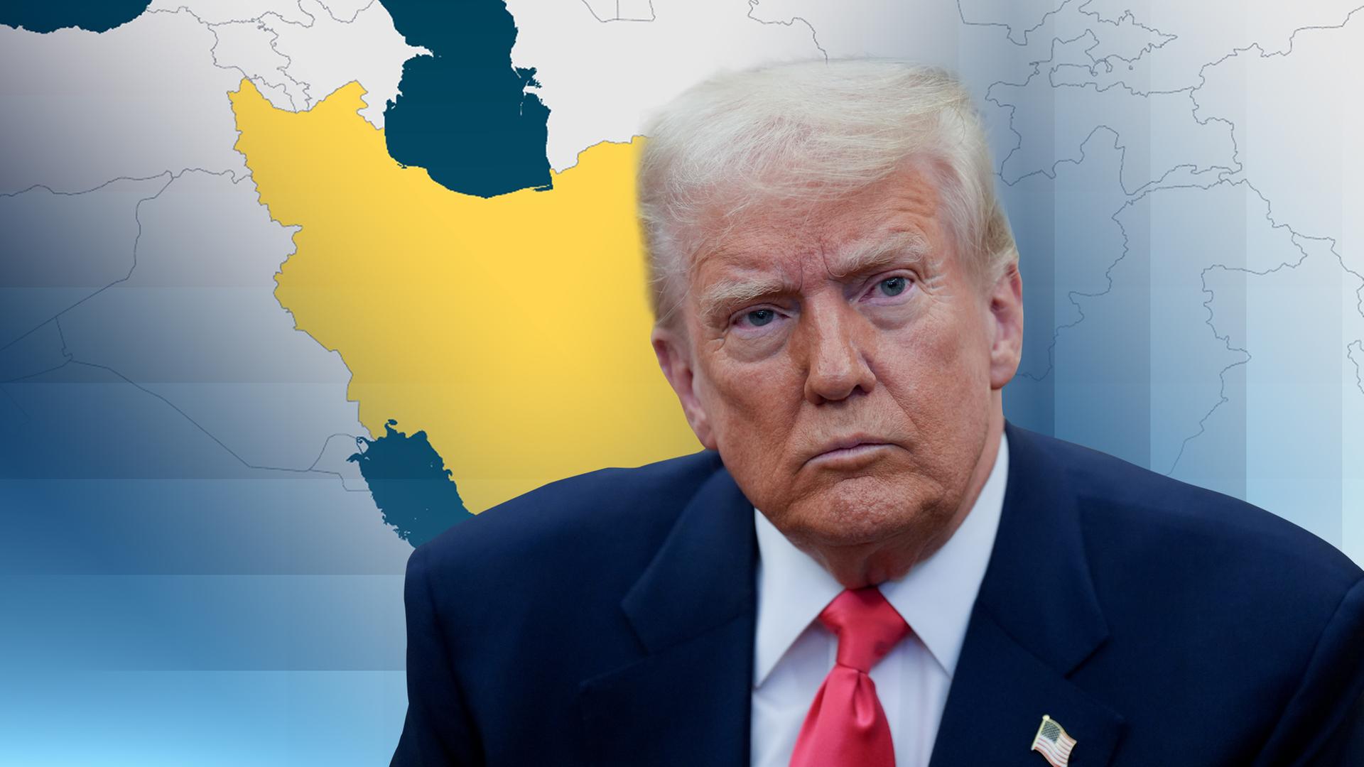 Us-Präsident Trump vor einer Karte von Iran