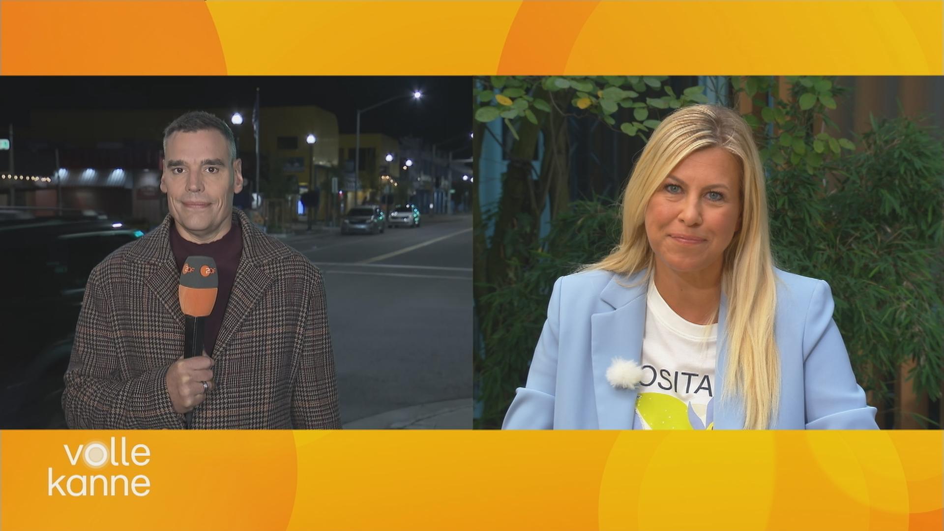 Armin Coerper und Nadine Krüger schauen im Splitscreen in die Kamera