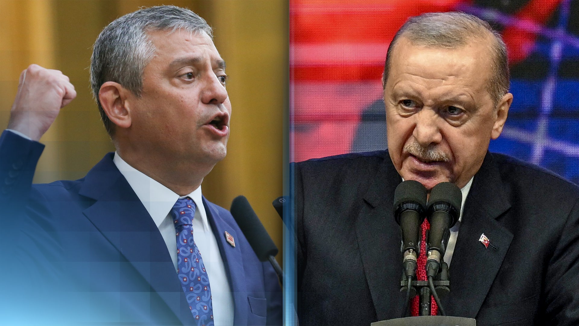 Links ist Özgür Özel, der die neue Partei gegründet hat. Rechts ist der türkische Präsident Erdogan