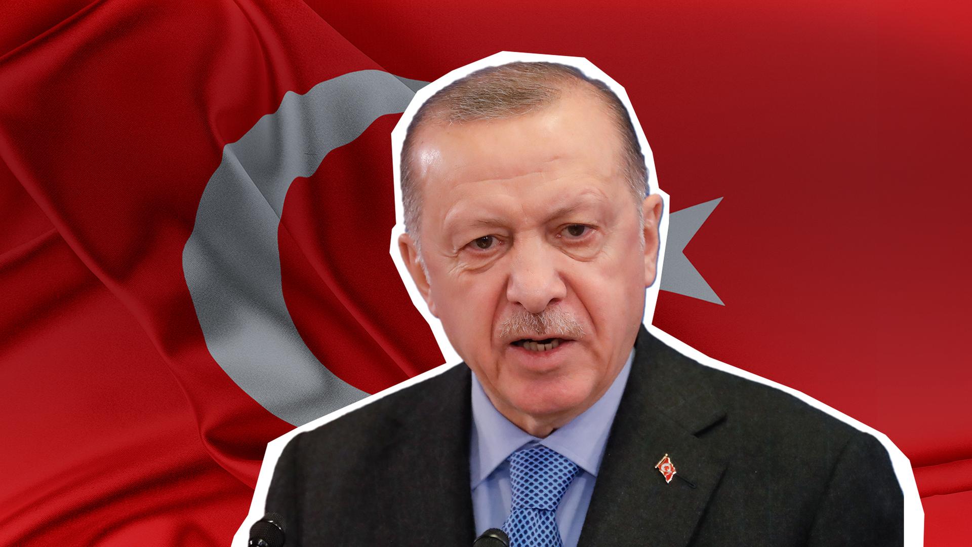 Präsident Erdogan vor türkischer Flagge