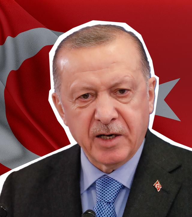 Präsident Erdogan vor türkischer Flagge