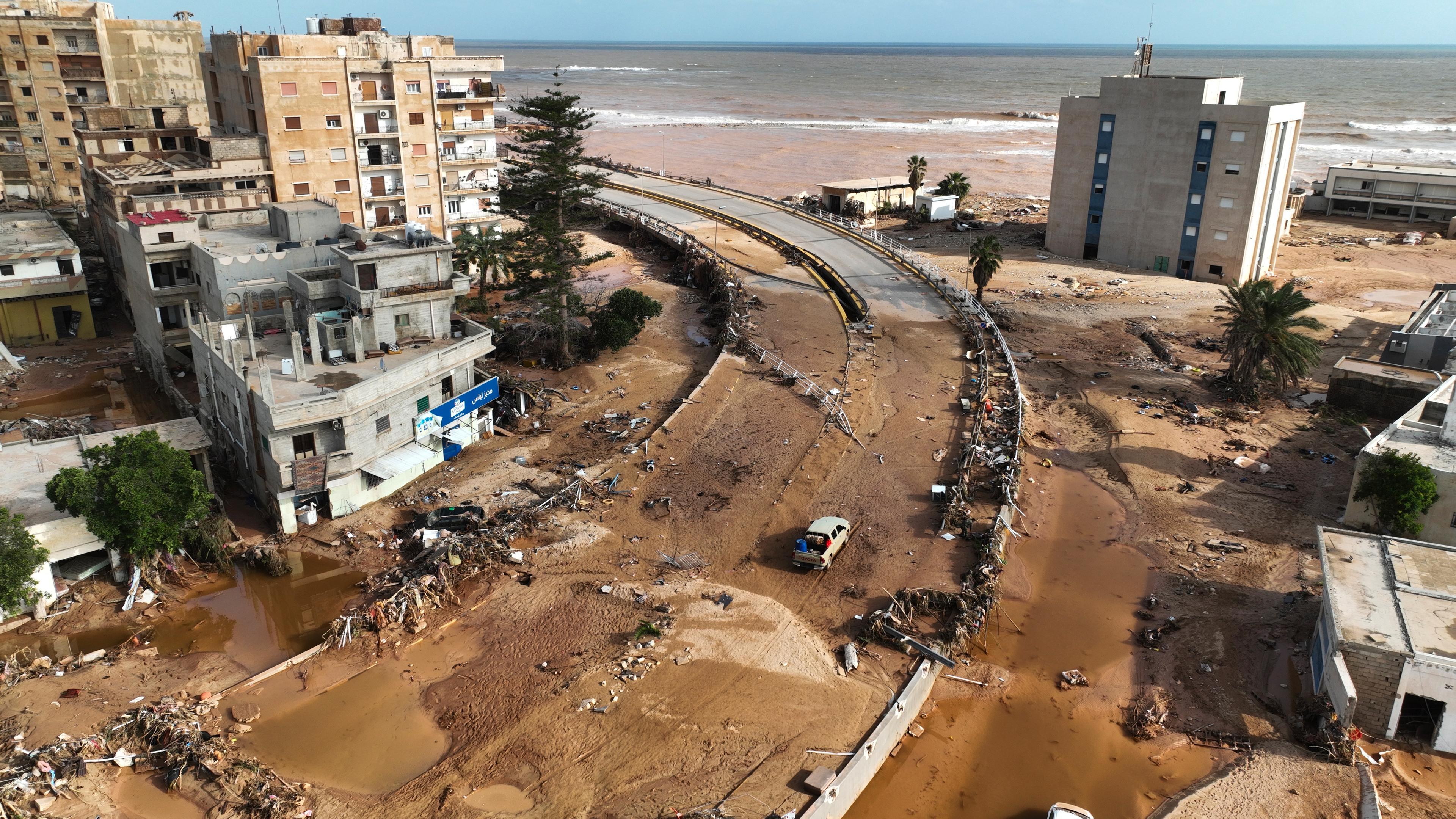 Unwetter-Katastrophe in Libyen, aufgenommen am 12.09.2023 in der verwüstete Hafenstadt Darna