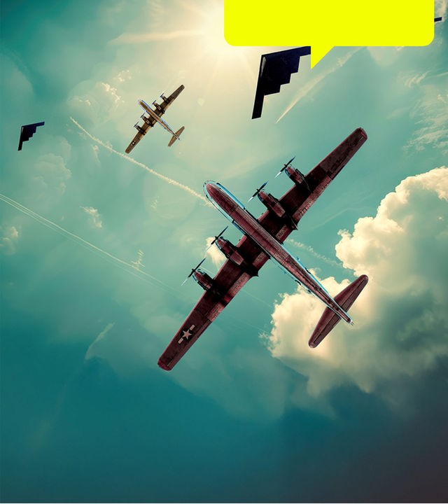 Blick in den Himmel, mehrerer Flugzeuge (B2-29 und B2) von unten.