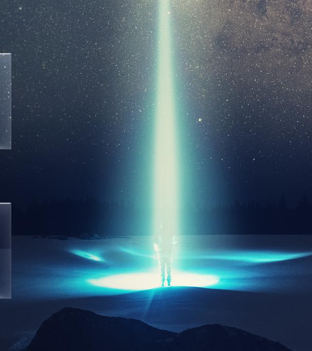 Professor Harald Lesch schaut in die Kamera. Neben ihm sieht man grafisch dargestellt den Sendetitel sowie die Originalaufnahme eines unidentifizierten Flugobjekts.