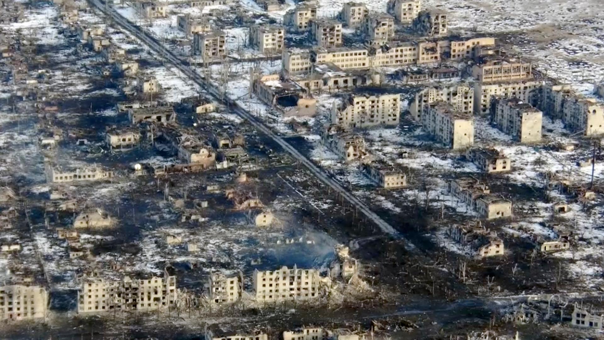 Zerstörungen in der ukrainischen Stadt Marinka 