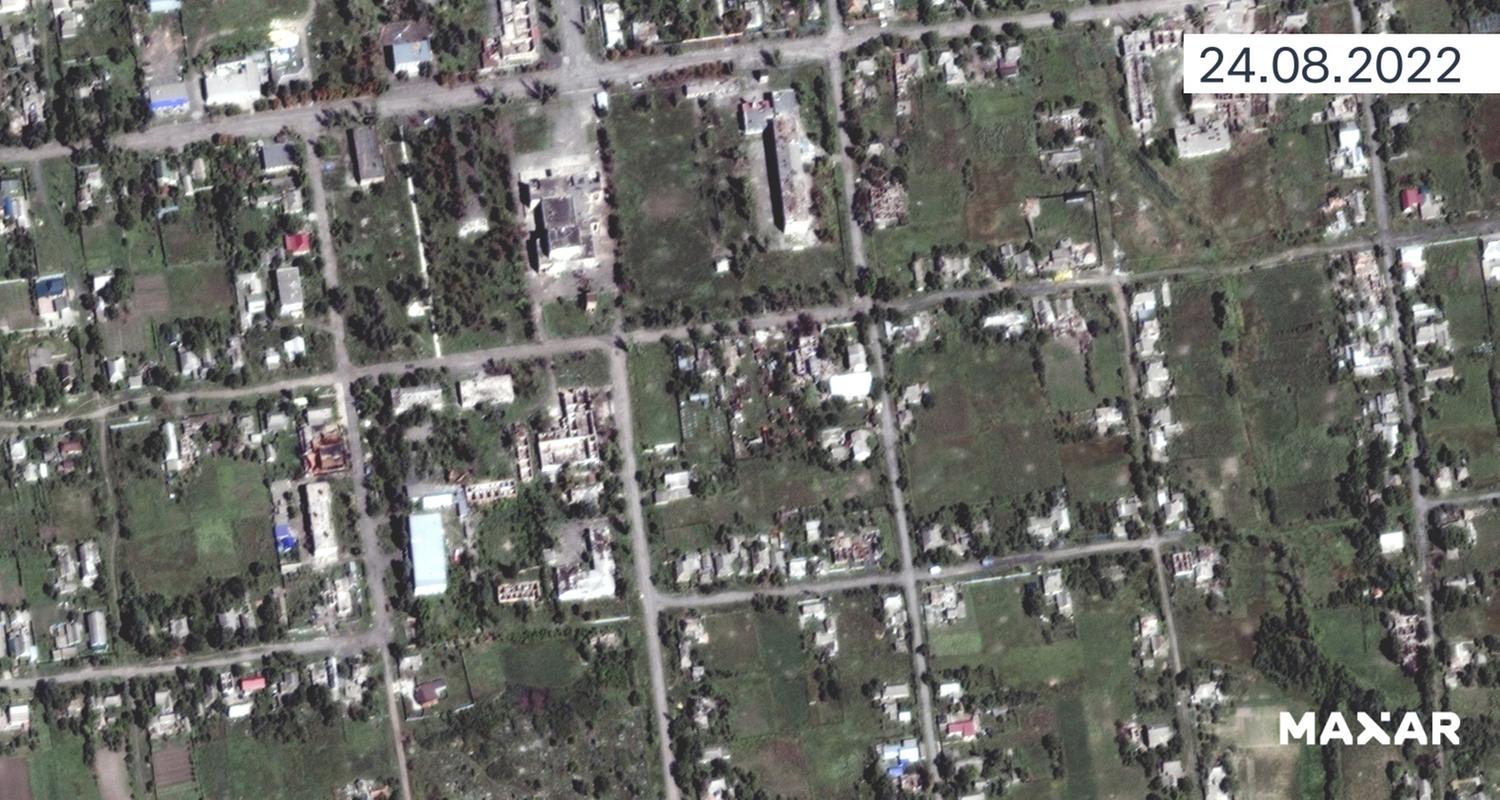 Satellitenbild: Petriwka vor der Zerstörung am 24.8.2022