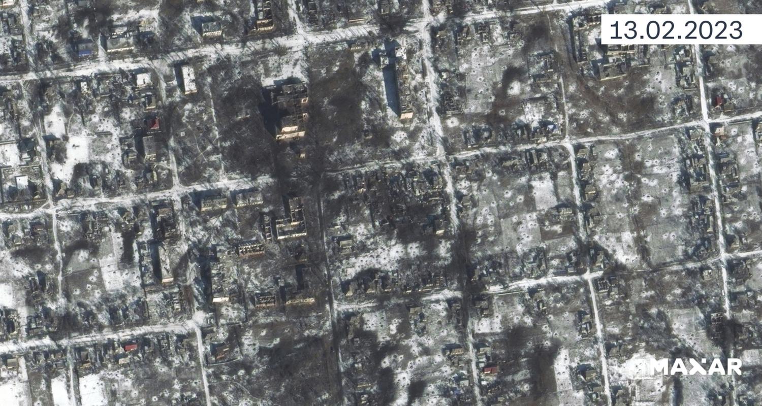 Satellitenbild: Zerstörung in Petriwka am 13.2.2023