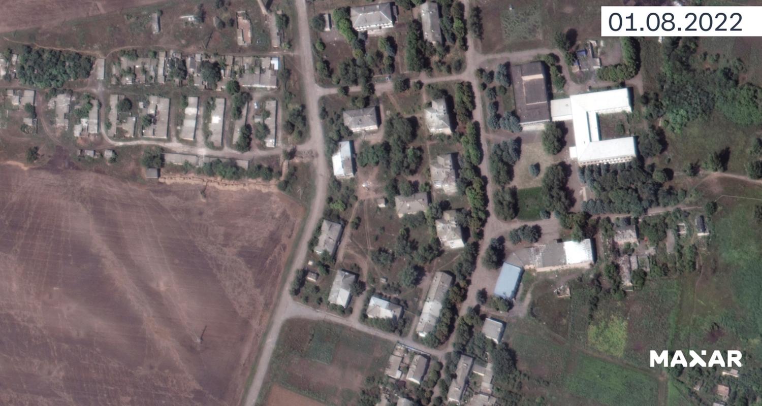 Das Satellitenbild zeigt Soledar vor der Zerstörung, am 1. August 2022