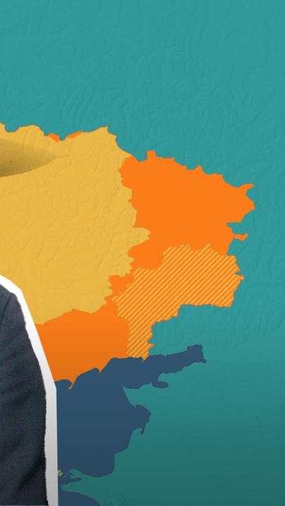 Militärexperte Nico Lange ist vor einer Karte der Ukraine und eines F-16 Kampfjets abgebildet. 