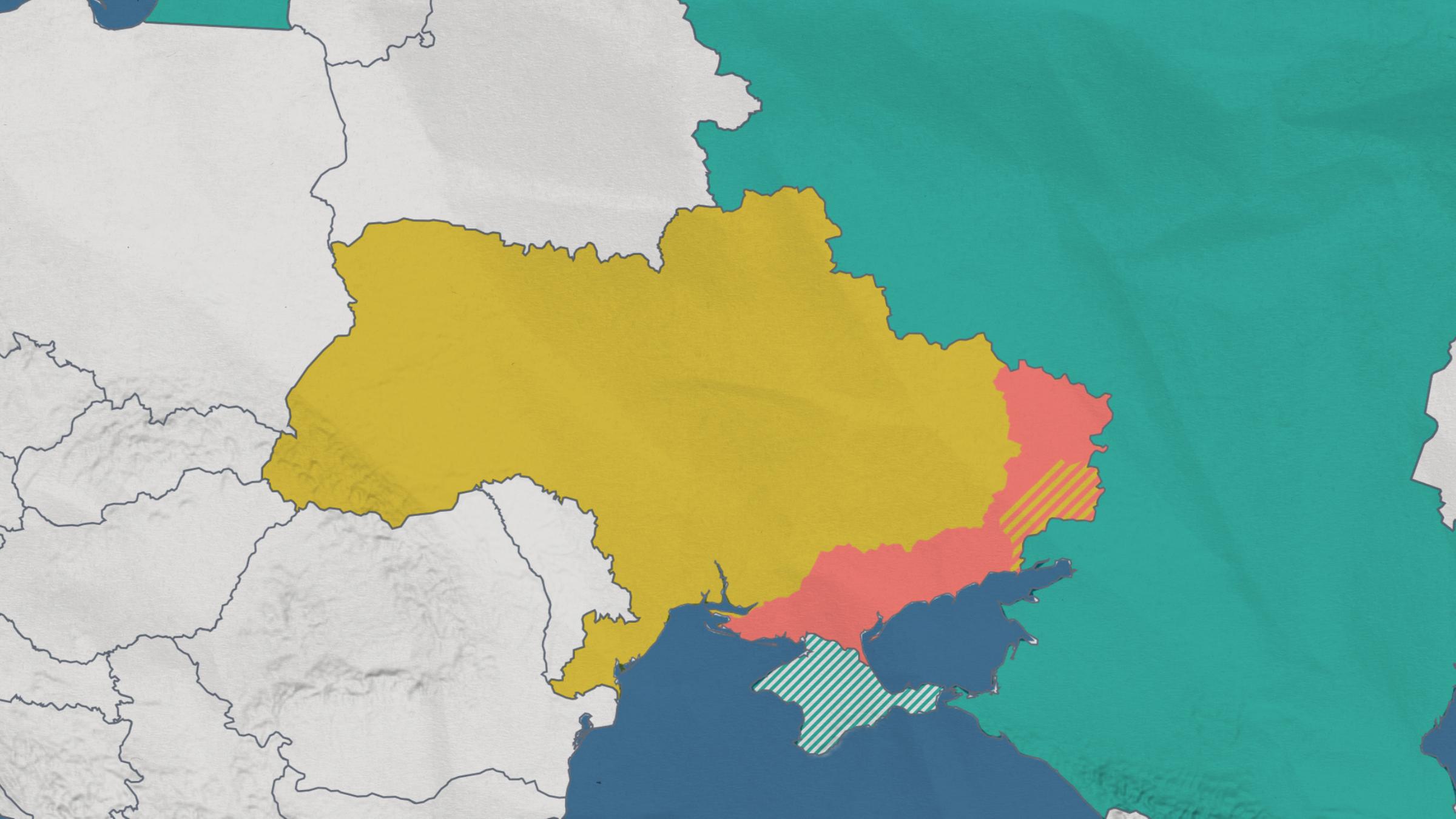 The map of Ukraine shows which regions in the east of the country are occupied by Russian troops.  Separatist regions and annexed Crimea are also highlighted. 