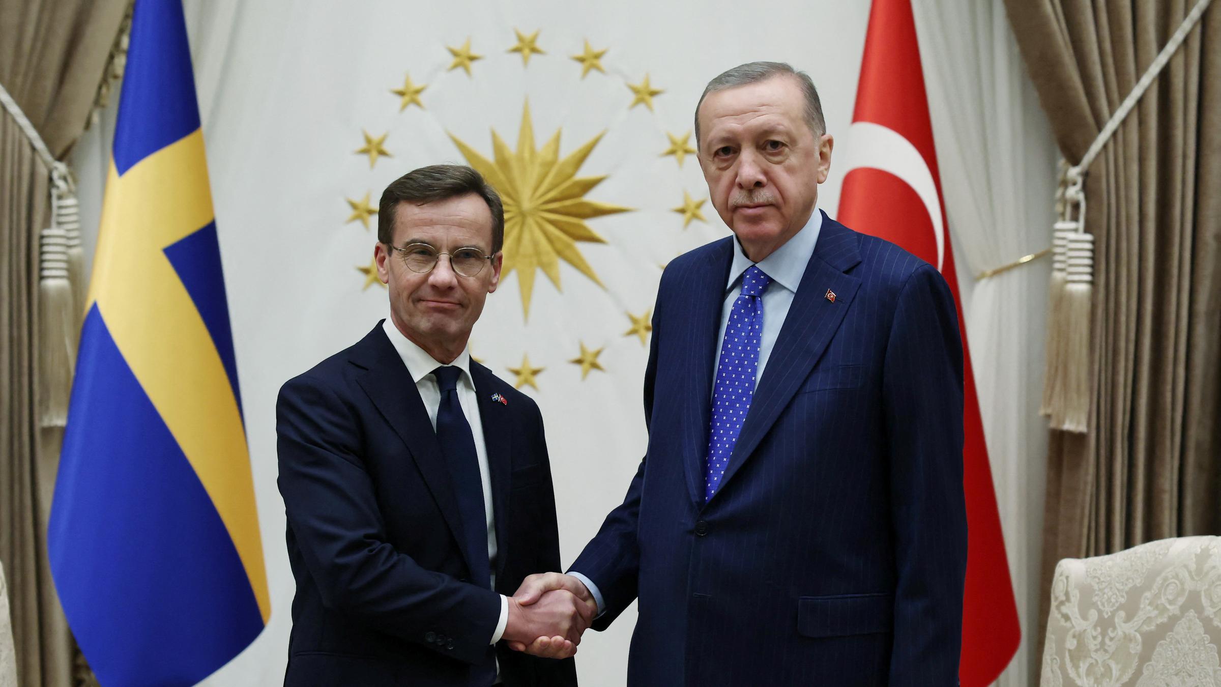 Türkei, Ankara: Schwedens Premierminister Ulf Kristersson trifft türkischen Präsidenten Tayyip Erdogan.