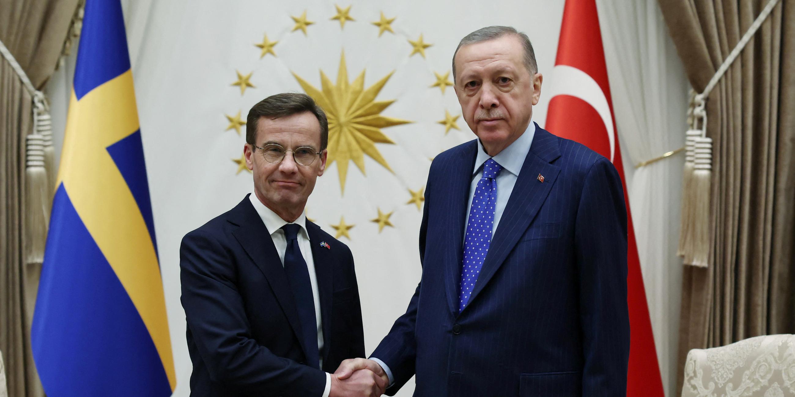 Türkei, Ankara: Schwedens Premierminister Ulf Kristersson trifft türkischen Präsidenten Tayyip Erdogan.