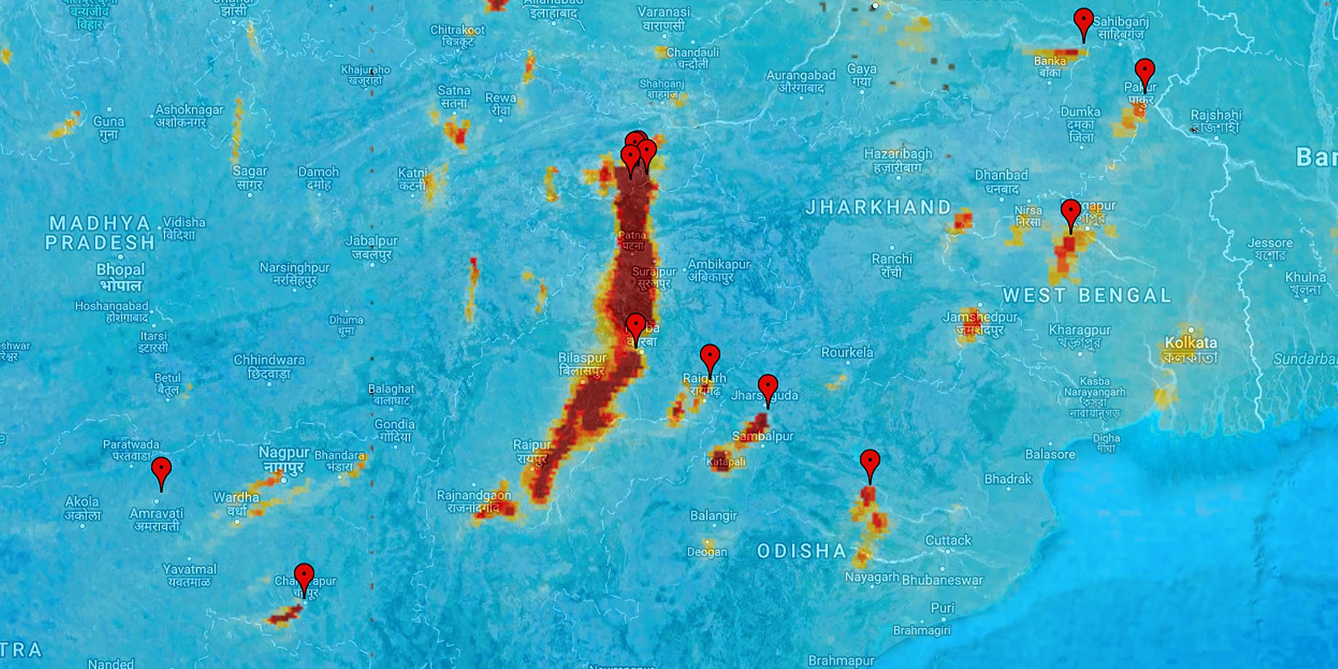Archiv: Eine Aufnahme vom Umweltsatelliten Sentinel-5P zeigt Luftverschmutzung durch Kraftwerke in Indien, aufgenommen am 27.11.2017