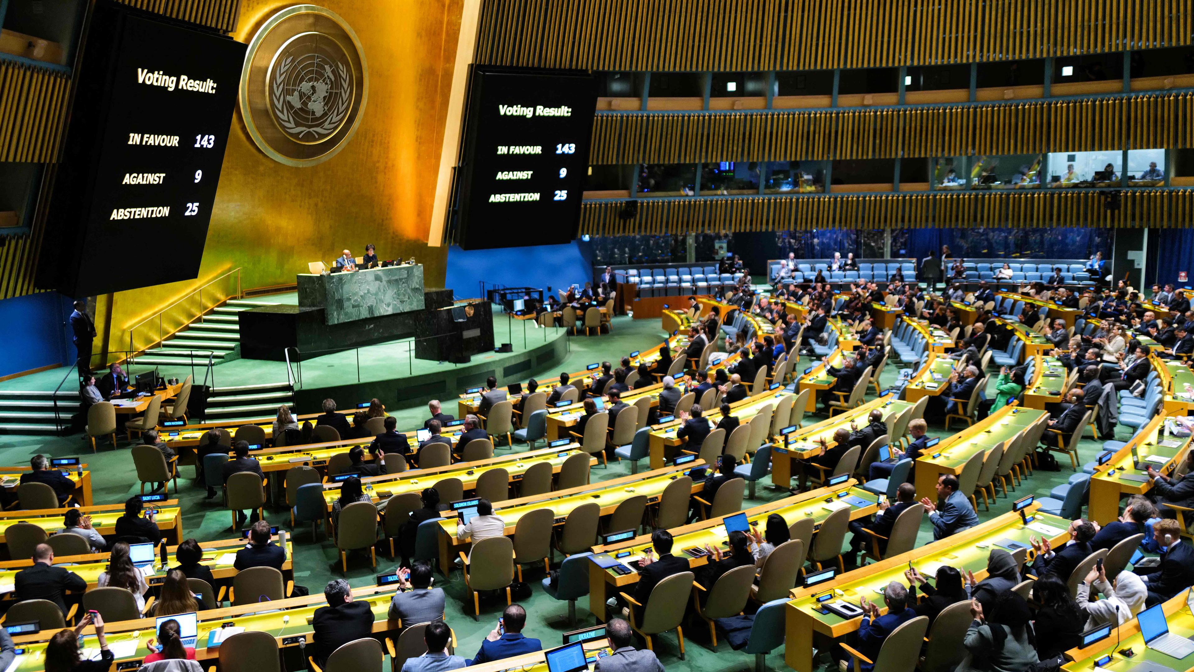 Sondersitzung der UN-Generalversammlung am 10.05.2024 im UN-Hauptquartier in New York City.