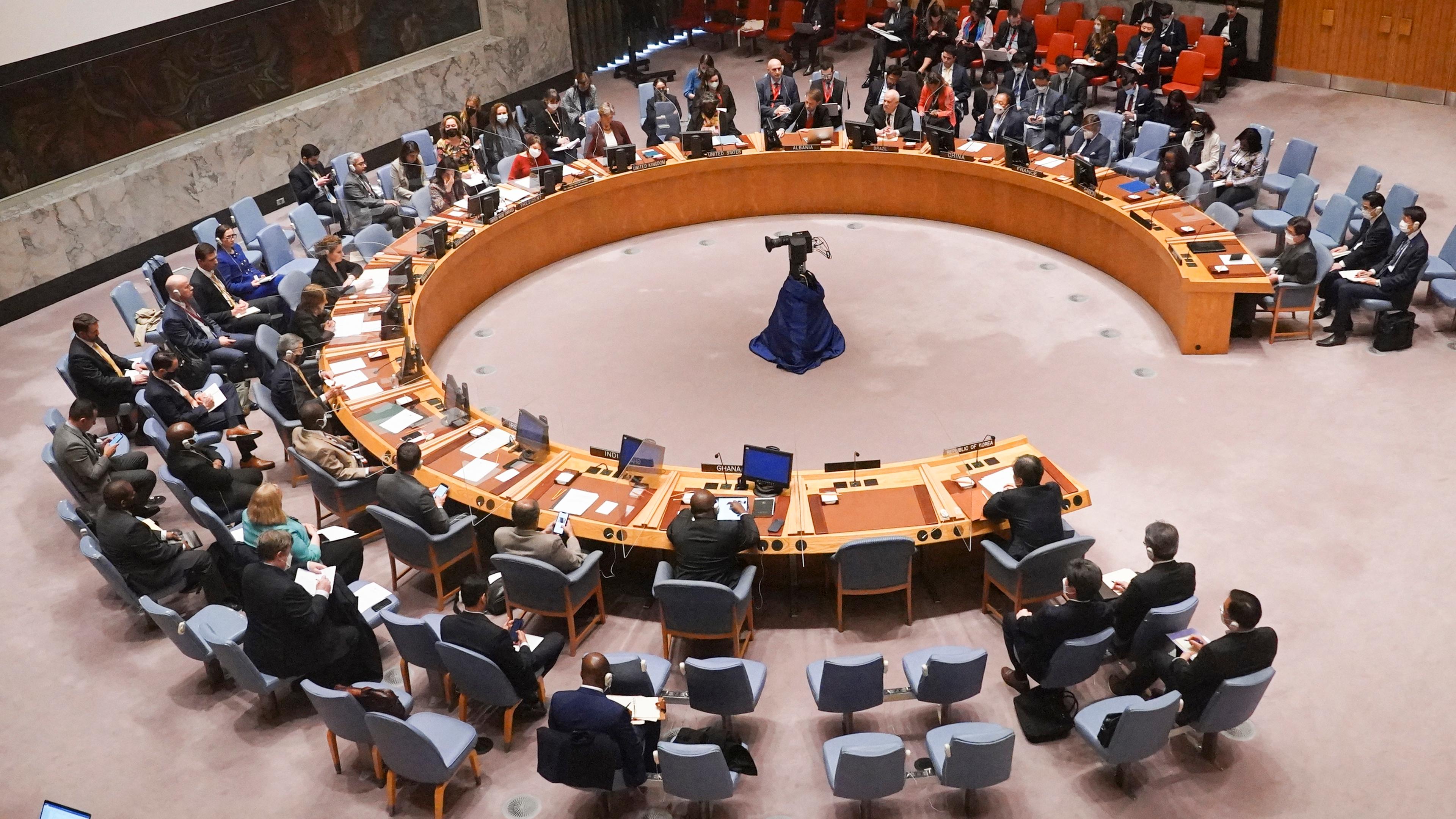 Der Sicherheitsrat der Vereinten Nationen tagt im UN-Hauptquartier wegen des Testabschusses einer Interkontinentalrakete durch Nordkorea