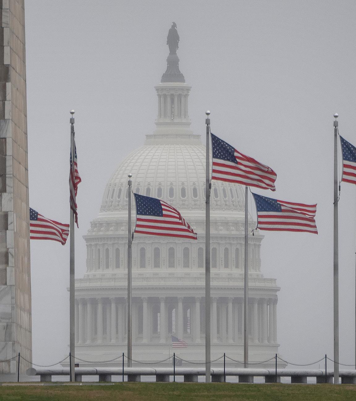 ARCHIV - 05.03.2024, USA, Washington: US-Fahnen vor dem Kapitol.