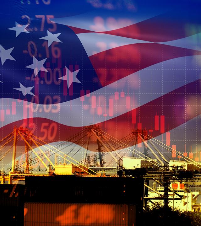 Amerikanische Flagge und Aktienkurs
