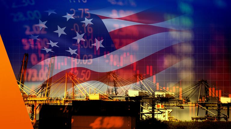 Amerikanische Flagge und Aktienkurs