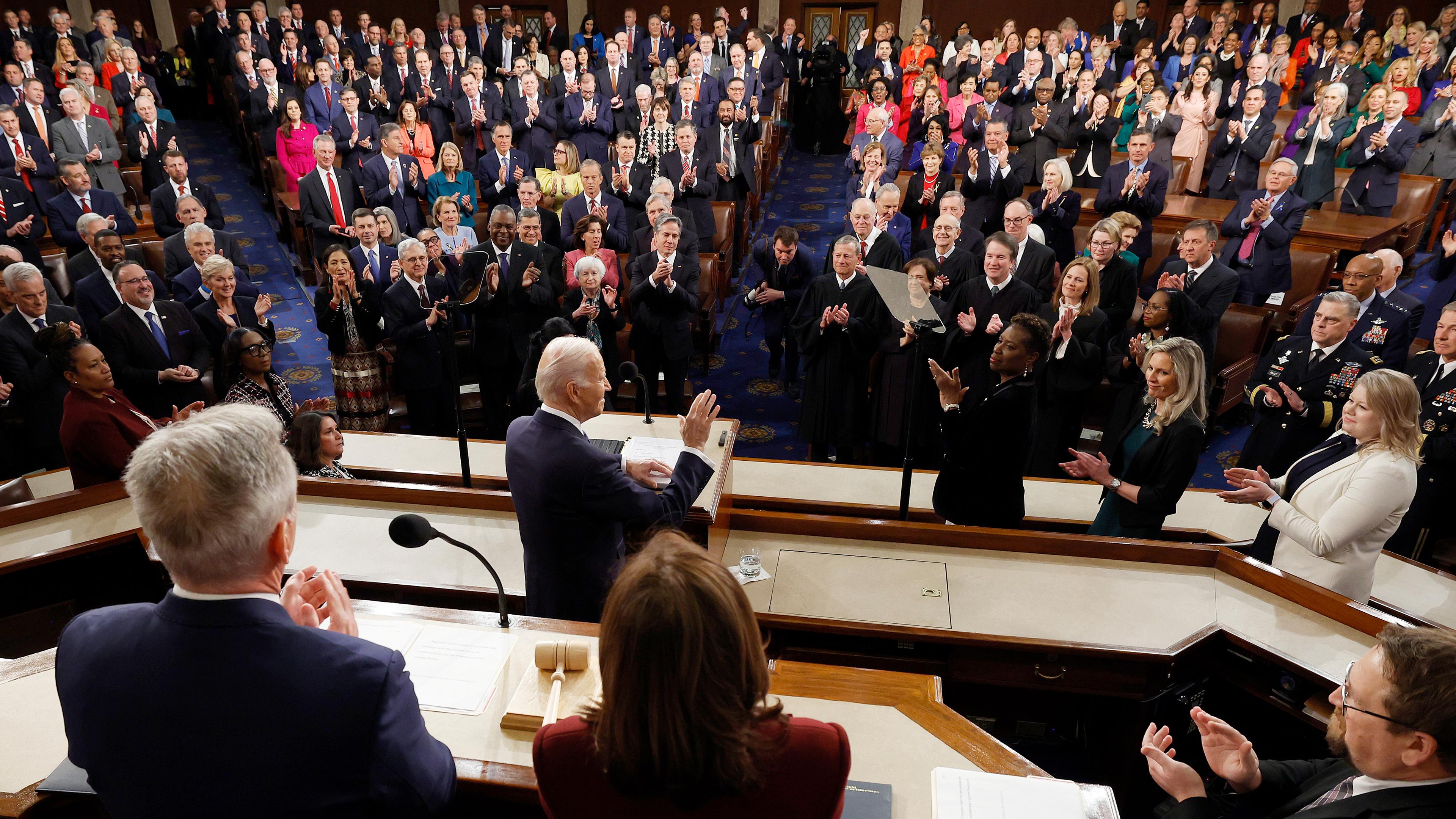 US-Präsident Joe Biden bei seiner Rede zur Lage der Nation am 07.02.2023 in Washington (USA)