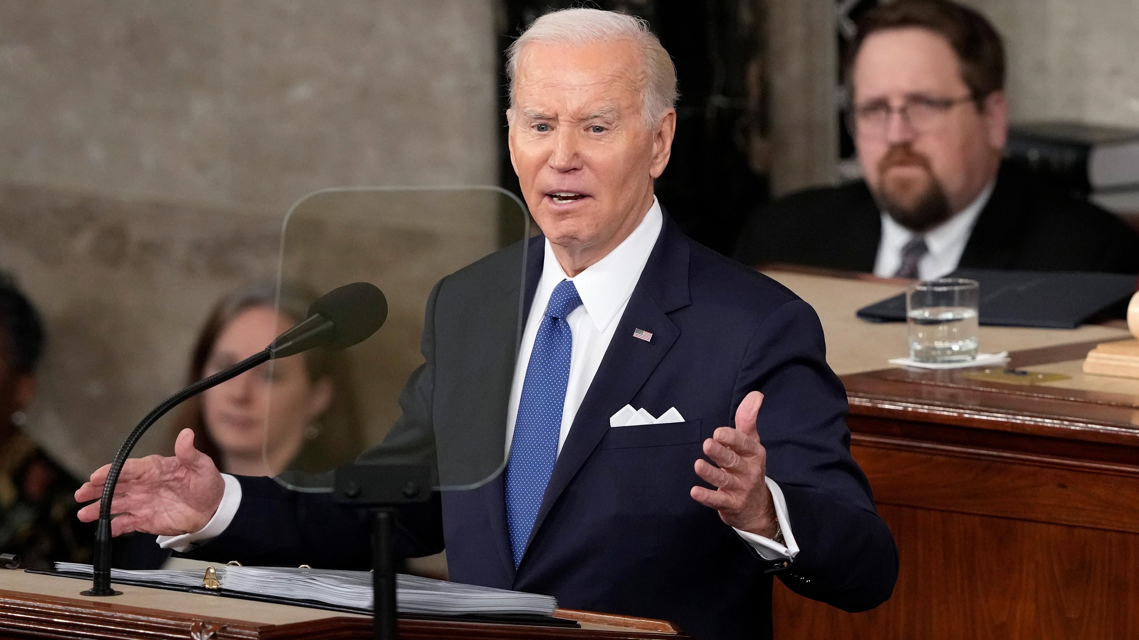 US-Präsident Joe Biden bei seiner Rede zur Lage der Nation am 07.02.2023 in Washington (USA)
