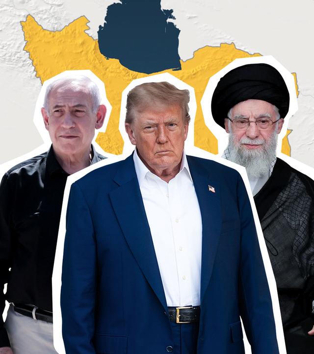 Der israelische Ministerpräsident Netanjahu (li.), US-Präsident Donald Trump (mi.) und der iranische Präsident Massud Peseschkian (re.).