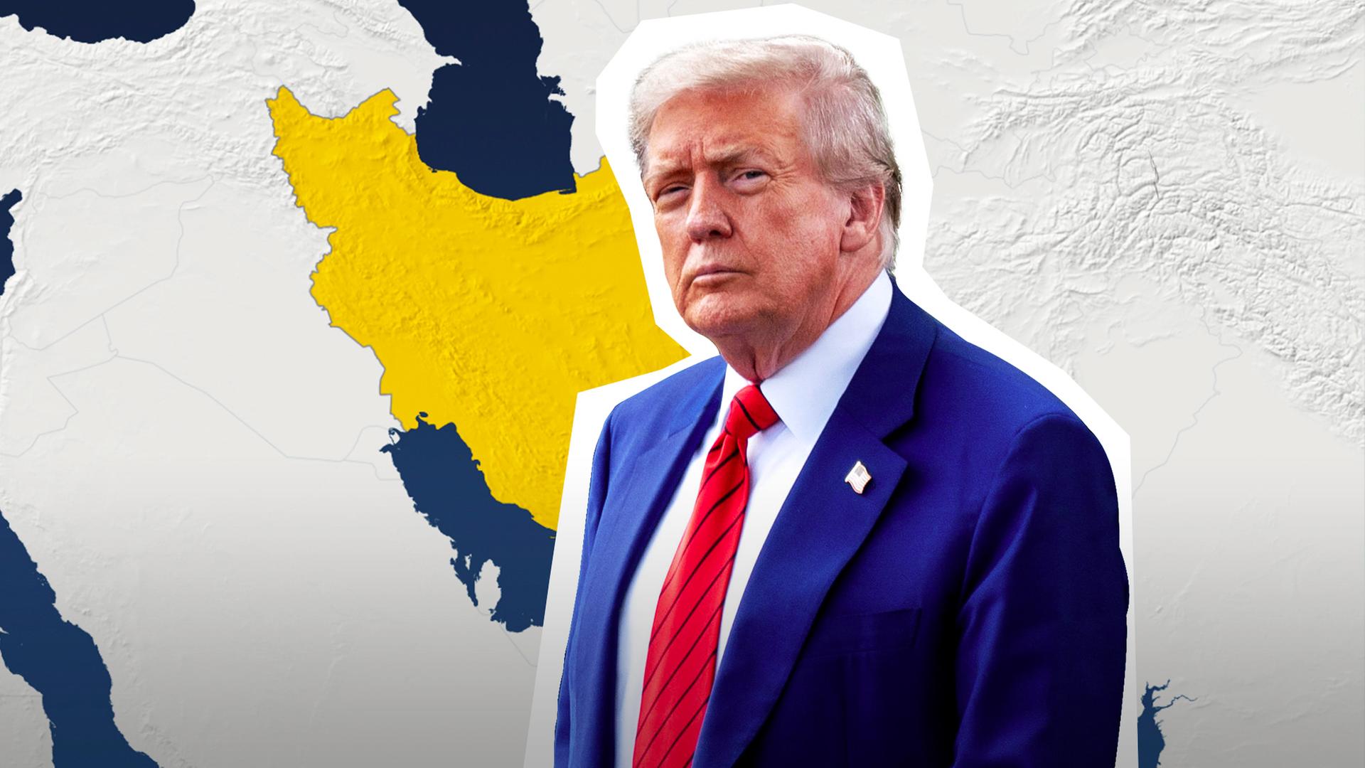 US-Präsident Donald Trump vor einer Karte des Irans
