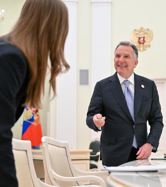 Der US-Sondergesandte des Präsidenten, Steve Witkoff, während eines Treffens mit dem russischen Präsidenten Wladimir Putin im Moskauer Kreml.