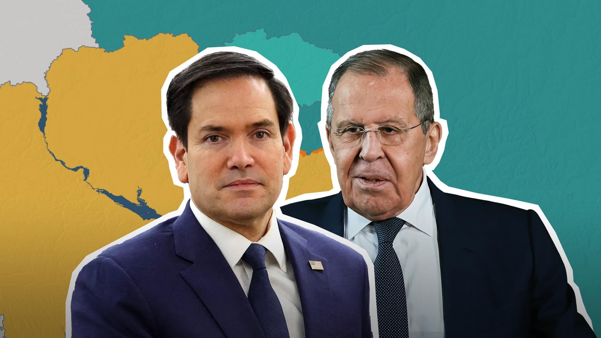 Lawrow und Rubio vor Ukraine Karte