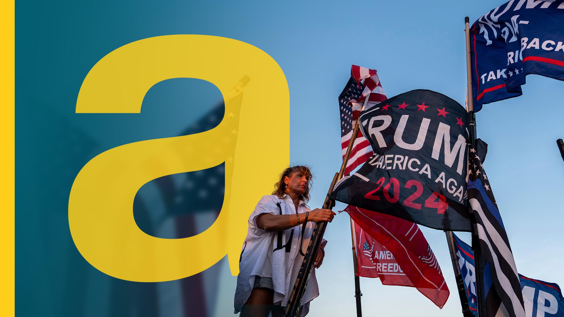 Mann schwängt Trump-Flagge