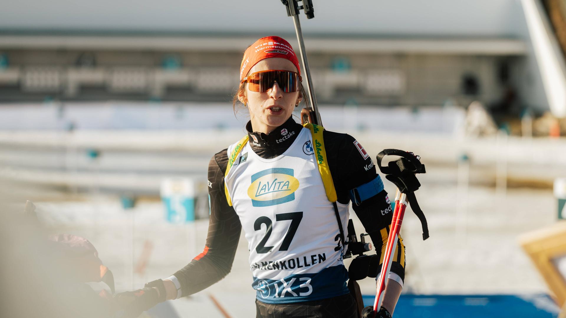 Vanessa Voigt (Deutschland) beim Einschießen am Schießstand. 