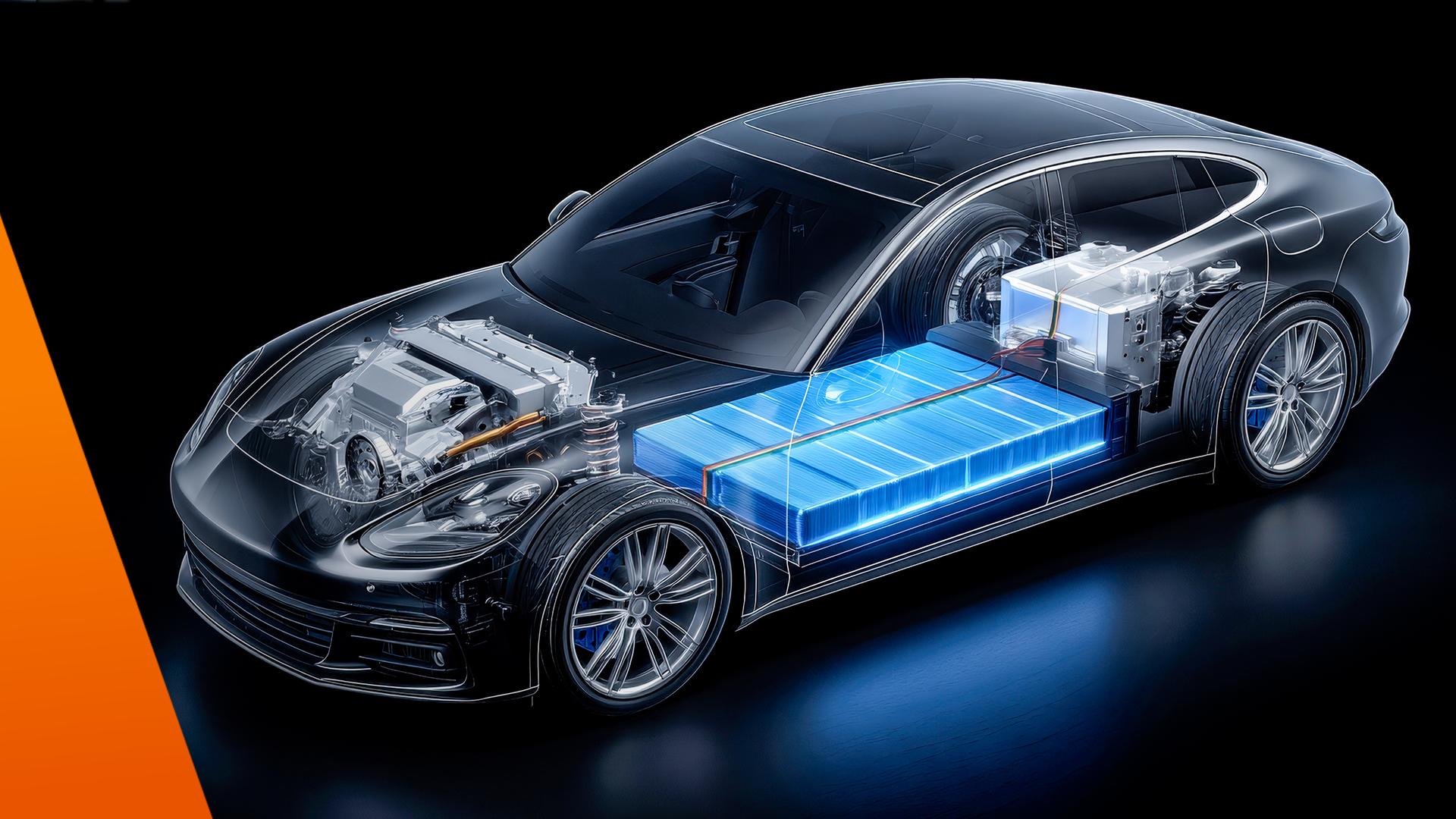 Grafik: Elektroauto mit blauen Batterien
