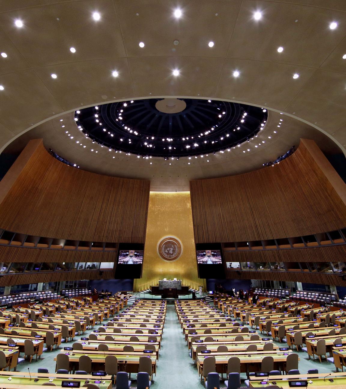 Der leere Versammlungssaal der Vereinten Nationen vor Beginn der Generaldebatte.