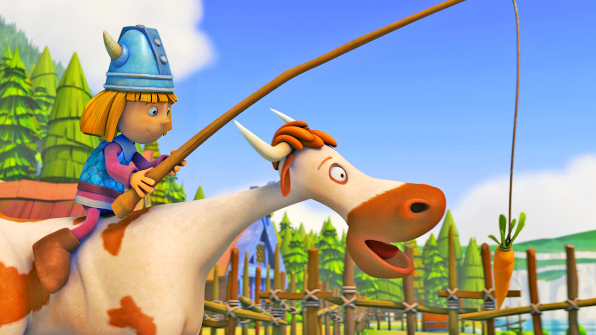 Wickie sitzt auf der verflixten Kuh.