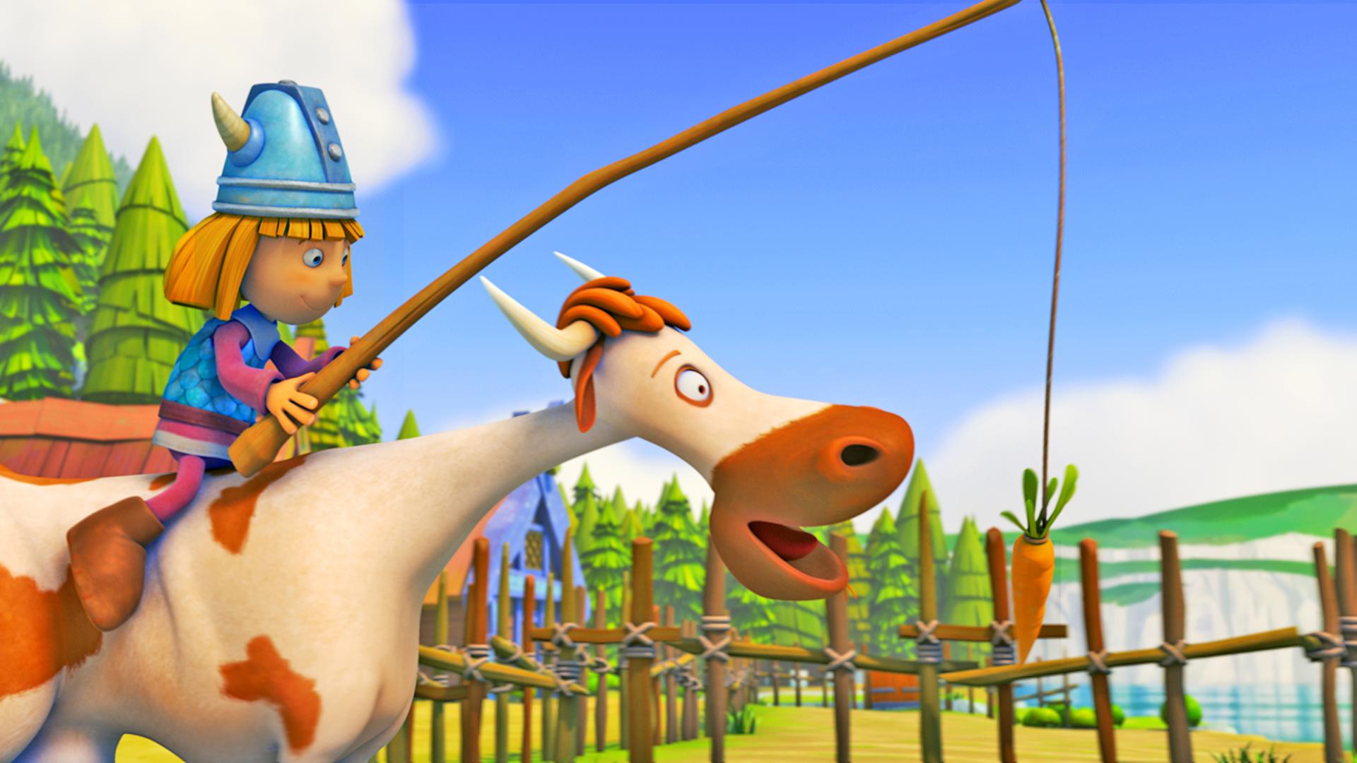 Wickie sitzt auf der verflixten Kuh.